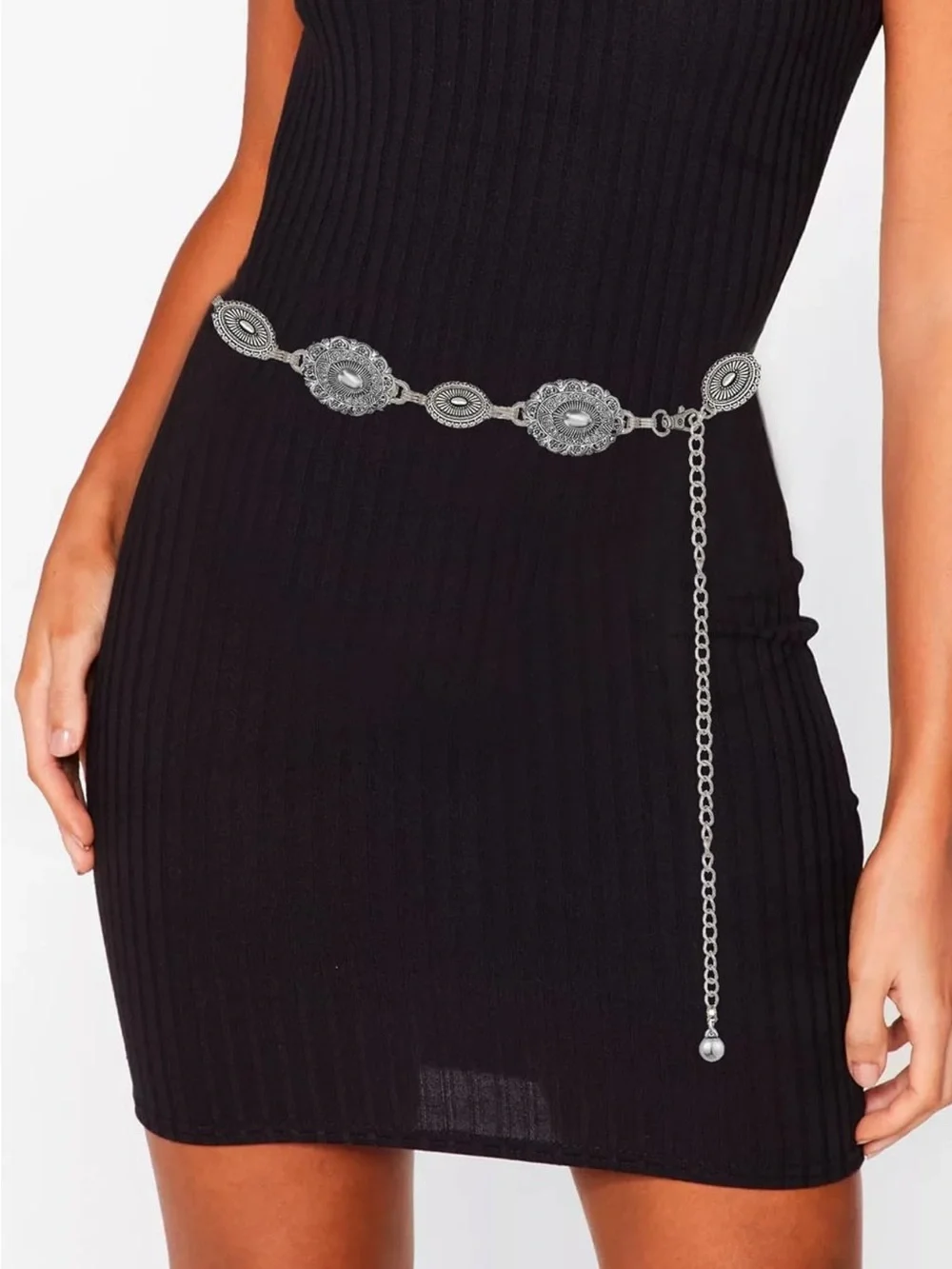 ❤️ NWT Women’s Silver Western Concho Belt Extension Chain Adjustable